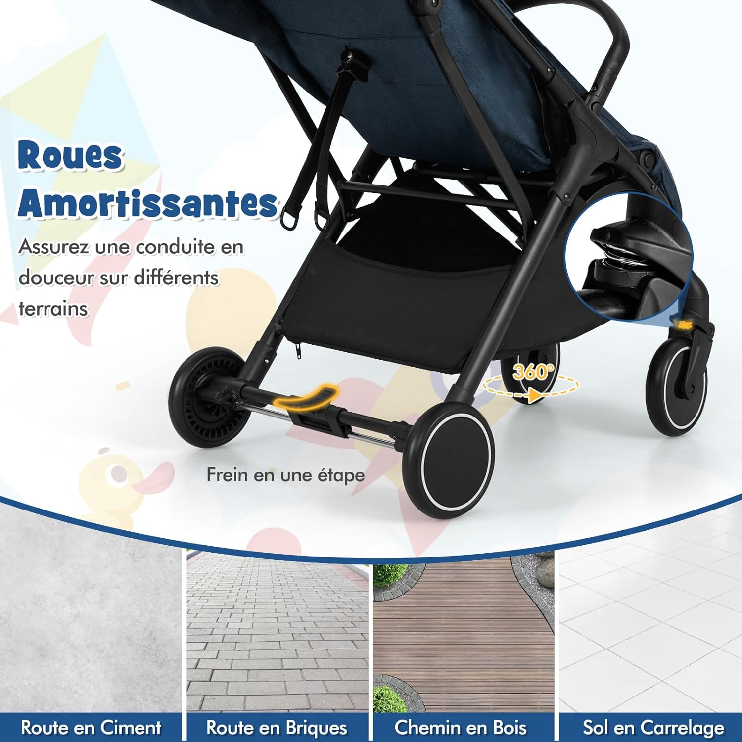 **COSTWAY Poussette Canne Bébé – Légère & Pliable, Bleu** – Image 6