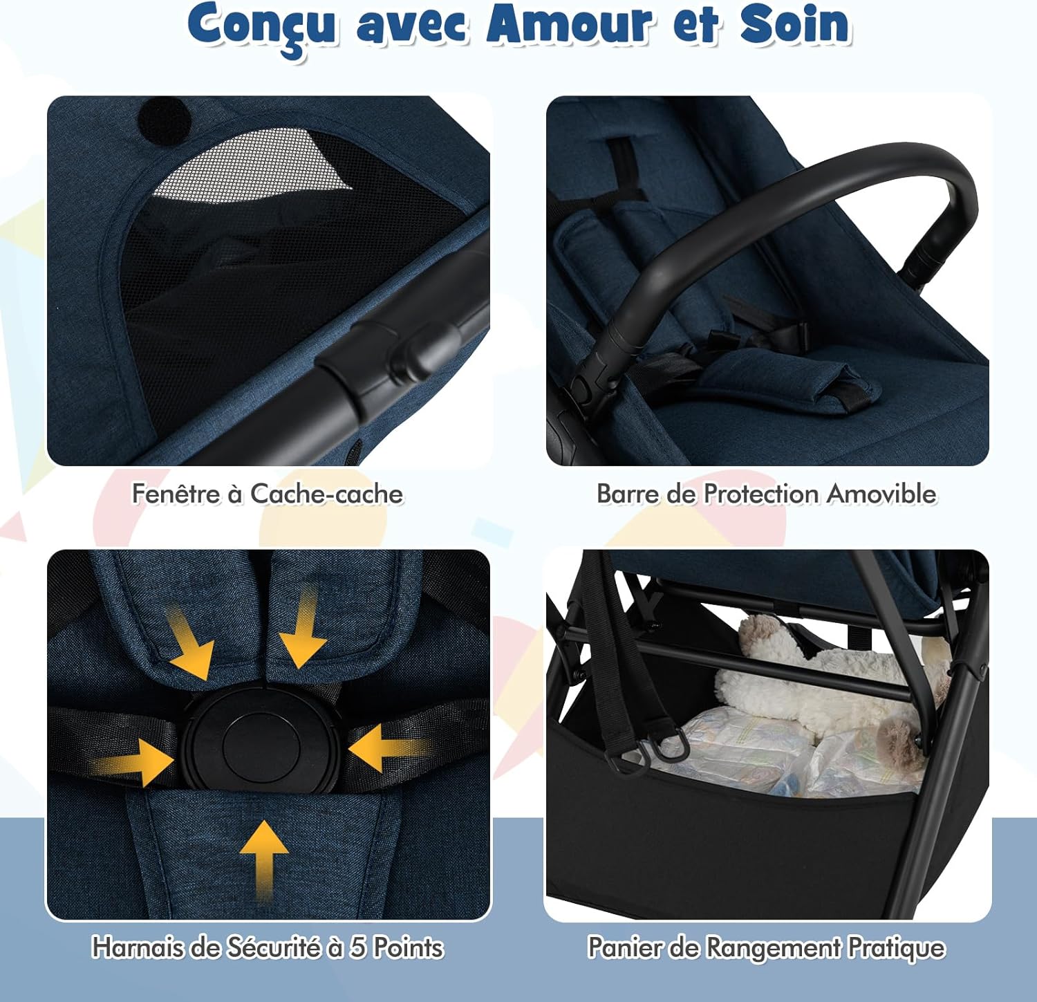 **COSTWAY Poussette Canne Bébé – Légère & Pliable, Bleu** – Image 7