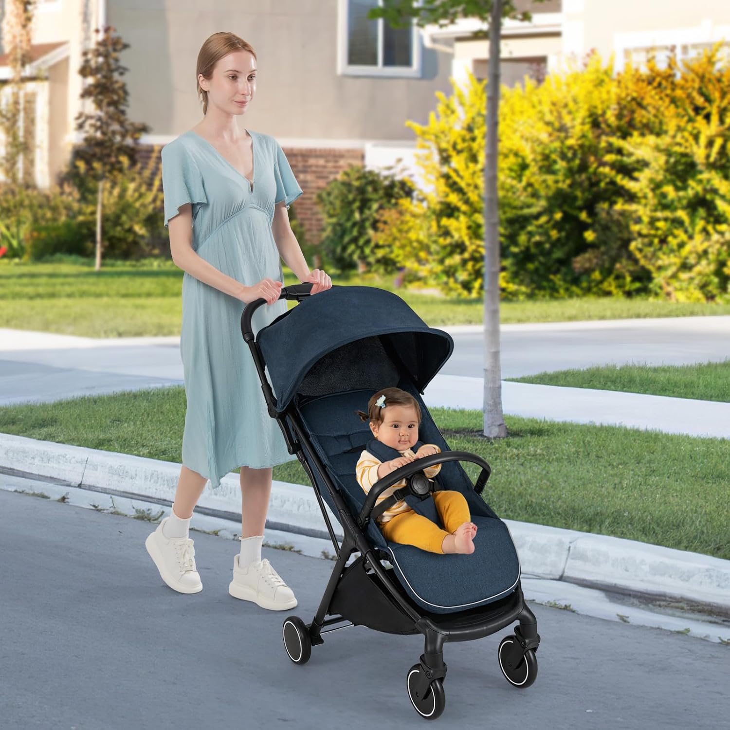 **COSTWAY Poussette Canne Bébé – Légère & Pliable, Bleu** – Image 8