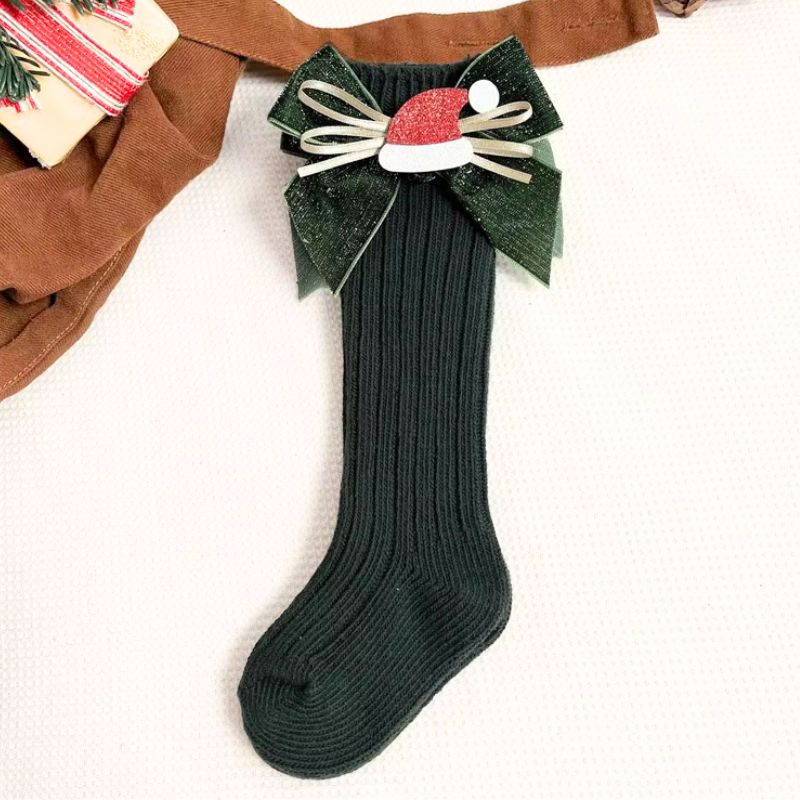 Chaussettes De Noël Hautes Vertes Avec Nœud Pailleté – Image 5