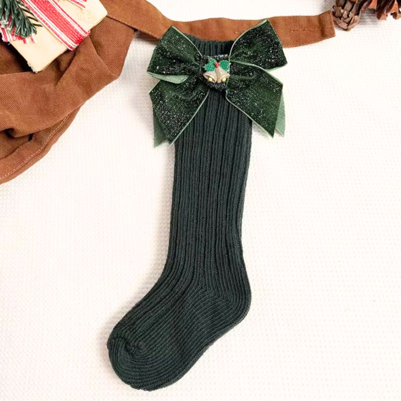 Chaussettes De Noël Hautes Vertes Avec Nœud Pailleté – Image 7